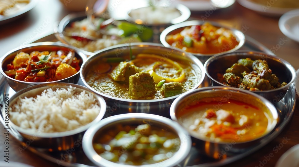 Indian Hindu Veg Thali food platter, healthy oriental meal Indian Hindu Veg Thali food platter, healthy oriental meal