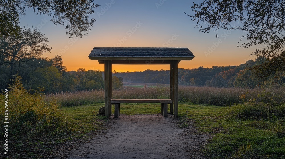 Serene Sunrise Over Scenic Hiking Trail Serene Sunrise Over Scenic Hiking Trail