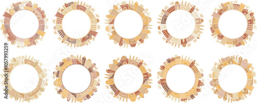 Set of beige color panoramic ancient biblical cityscapes frames with copy space. Use for banner design, cover, print, postcard, wall art, travel blogs, religious and architecture events, museums