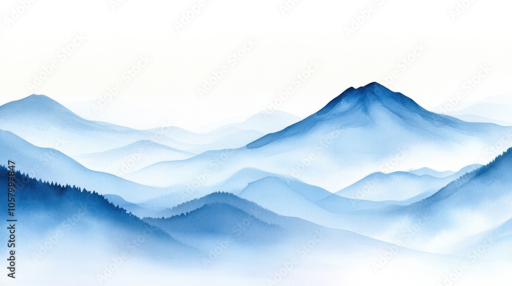 Misty blue mountains create a serene and ethereal landscape, AI Misty blue mountains create a serene and ethereal landscape, AI
