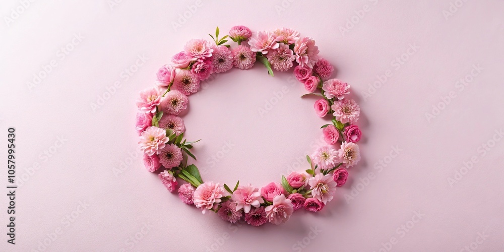 Minimalist pink flower wreath composition Minimalist pink flower wreath composition