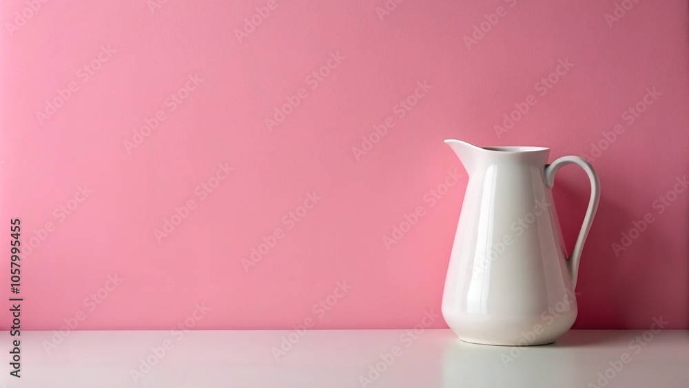 Minimalist pitcher against pink wall with morning shadows