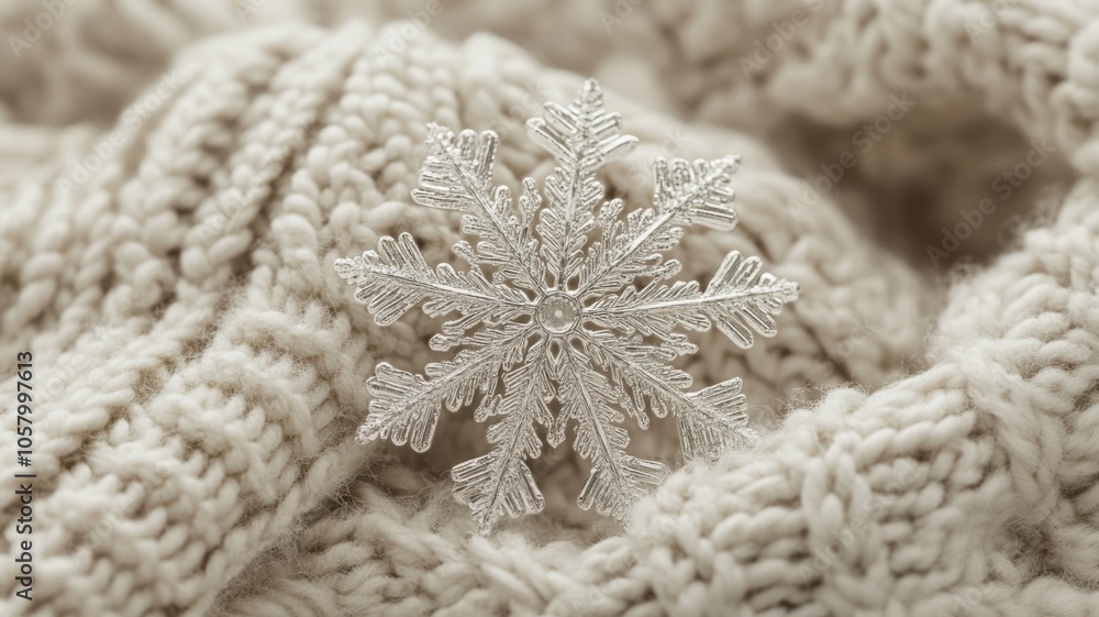 Silver Snowflake on Soft Knitted Fabric Silver Snowflake on Soft Knitted Fabric