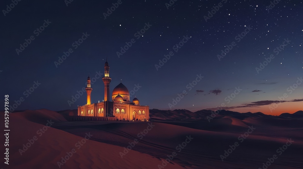 Majestic Desert Mosque Under Starry Night Sky Majestic Desert Mosque Under Starry Night Sky
