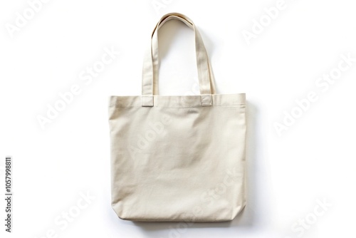 mock up of white cotton tote bag isolated on white background aerial view