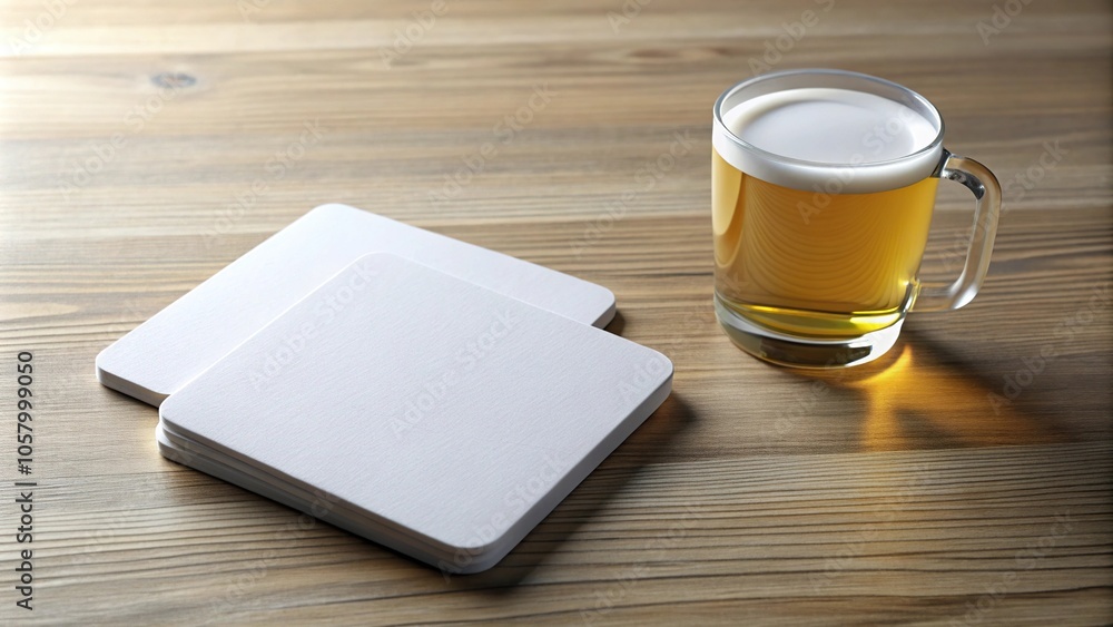 Mockup of blank white square beer coasters Mockup of blank white square beer coasters