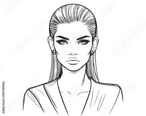 Fashion girl in jacket and slicked back hair, line sketch