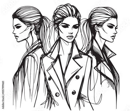 Fashion models sketch in coat