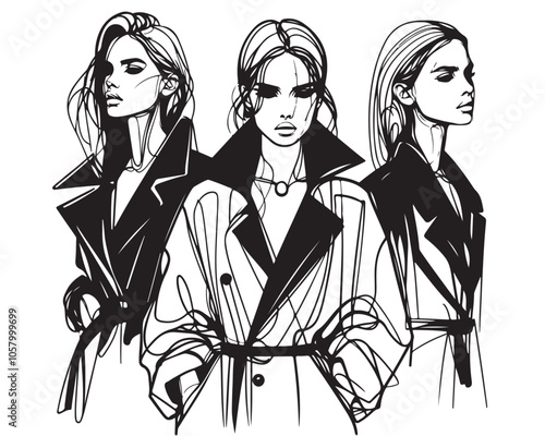 Fashion models sketch in coat