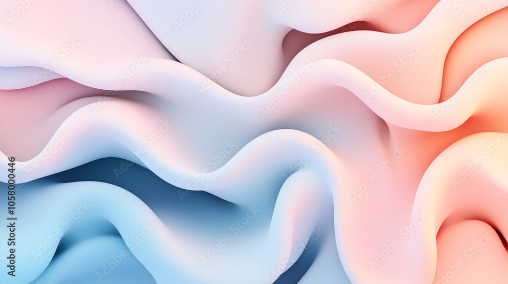 Obraz premium Abstract wavy shapes in soft pastel colors including pinks, blues, and peaches creating a flowing, smooth texture.