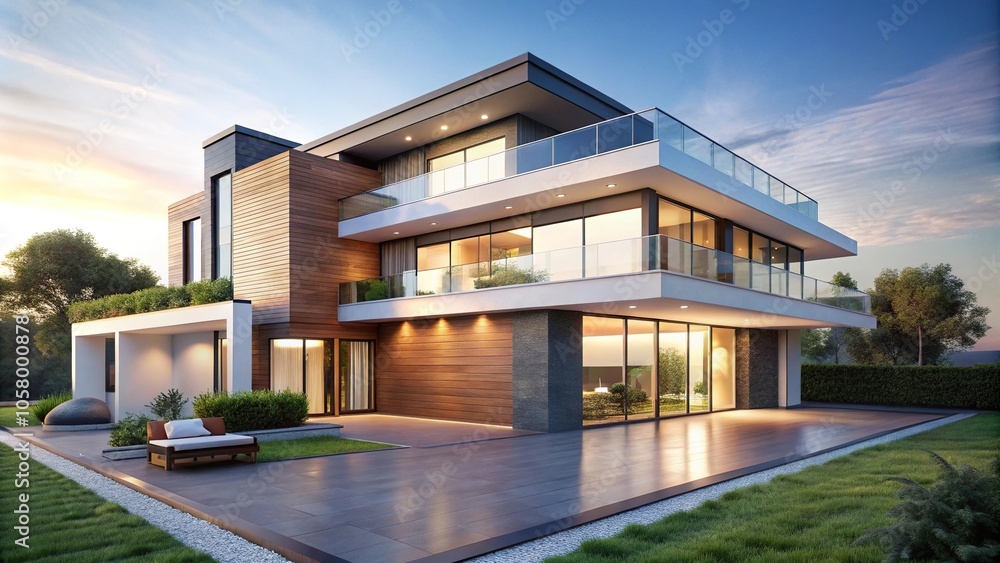 Modern luxury house isolated on white with panoramic view Modern luxury house isolated on white with panoramic view