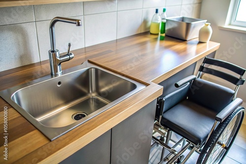 Modern kitchen sink with shallow depth and wheelchair accessible