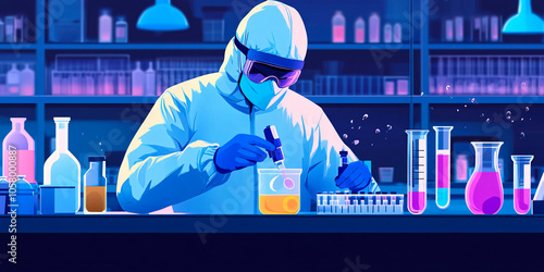 Chemist mixing chemicals in modern pharmaceutical lab