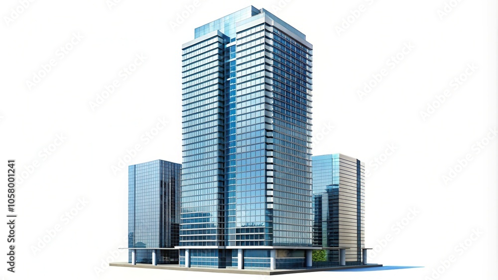 Modern skyscraper isolated on white created with medium shot Modern skyscraper isolated on white created with medium shot