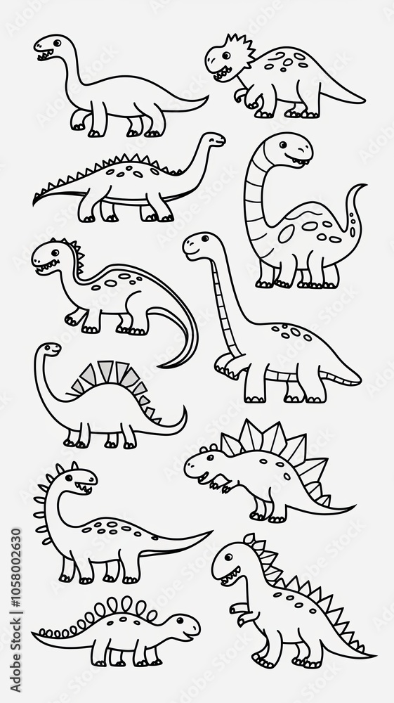 A vector-based, clean, flat, black, and white illustration of a Set of isolated various dinosaurs logo . Generative AI
A vector-based, clean, flat, black, and white illustration of a Set of isolated various dinosaurs logo . Generative AI