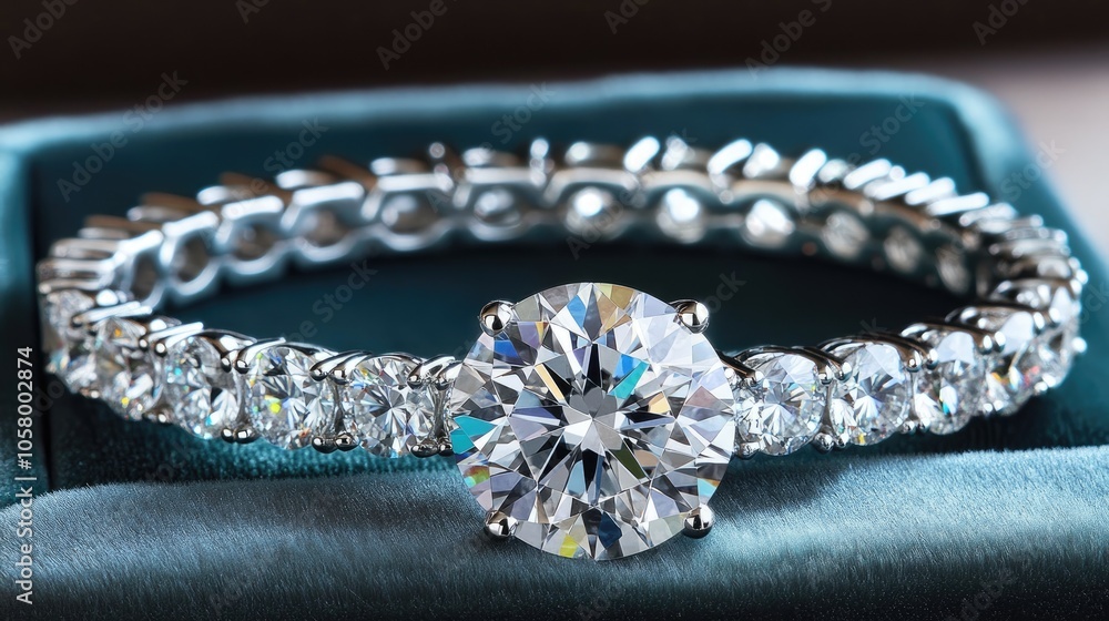 Elegant diamond ring on plush surface Elegant diamond ring on plush surface