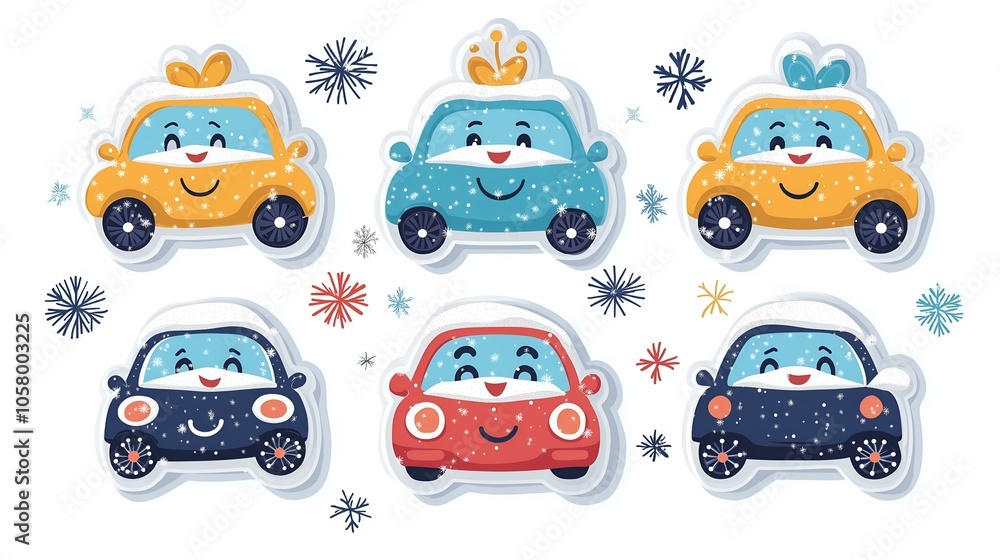 Snowflakes dancing around winter cars Snowflakes dancing around winter cars
