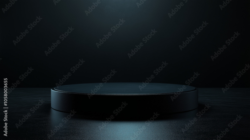 dark, round, flat platform sits on a dark surface dark, round, flat platform sits on a dark surface