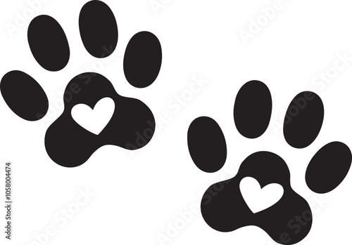Heart and Paw Print in Fun Cartoon Style on White Background Great for Pet Art Lovers