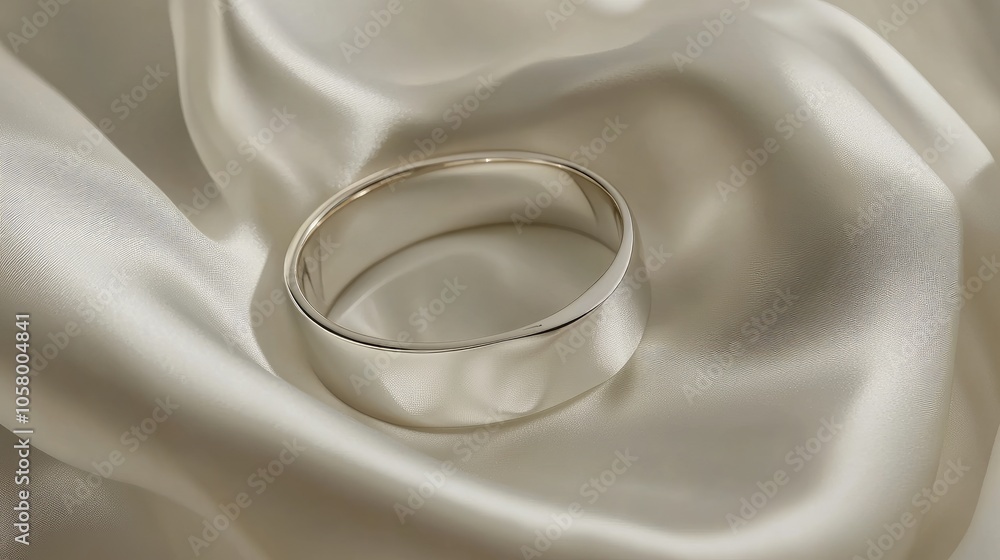 Elegant Silver Ring on Soft Satin Fabric Elegant Silver Ring on Soft Satin Fabric