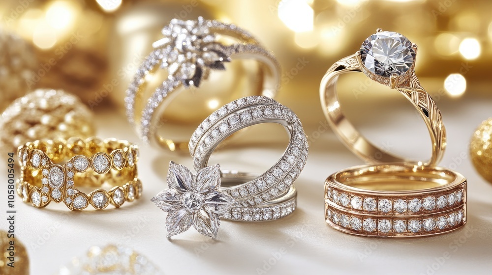 Elegant Collection of Shiny Rings and Jewelry Pieces Elegant Collection of Shiny Rings and Jewelry Pieces