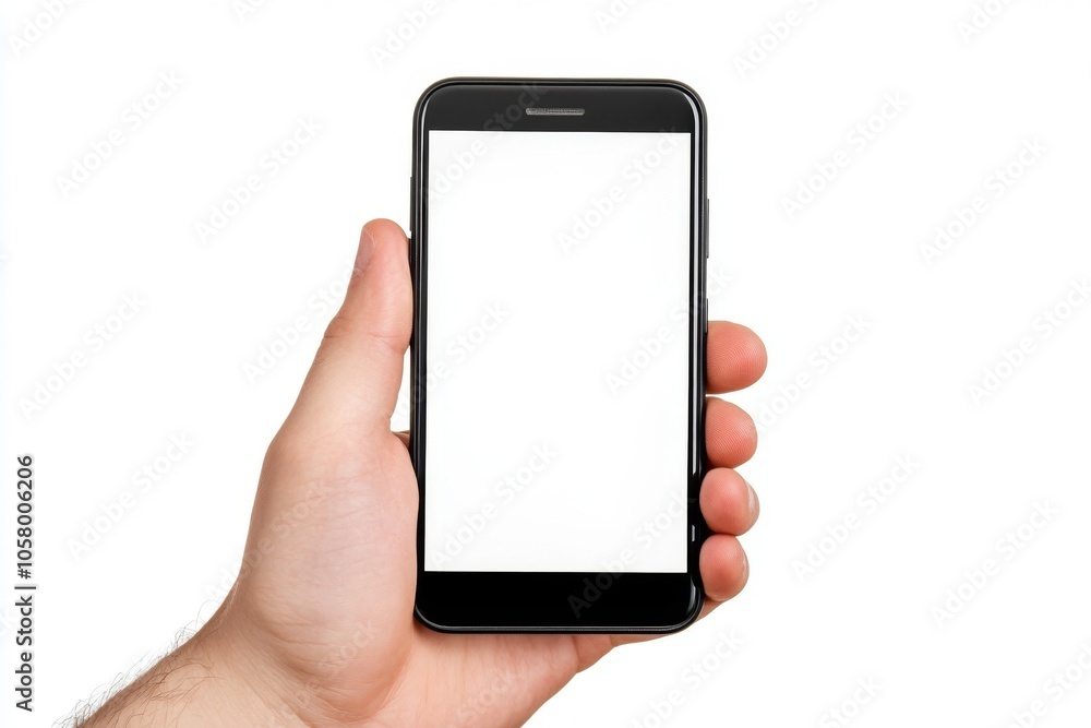 Smartphone mockup with a blank screen isolated on a white background, ideal for app presentations or digital design. Smartphone mockup with a blank screen isolated on a white background, ideal for app presentations or digital design.