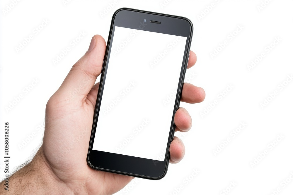 Smartphone mockup with a blank screen isolated on a white background, ideal for app presentations or digital design. Smartphone mockup with a blank screen isolated on a white background, ideal for app presentations or digital design.