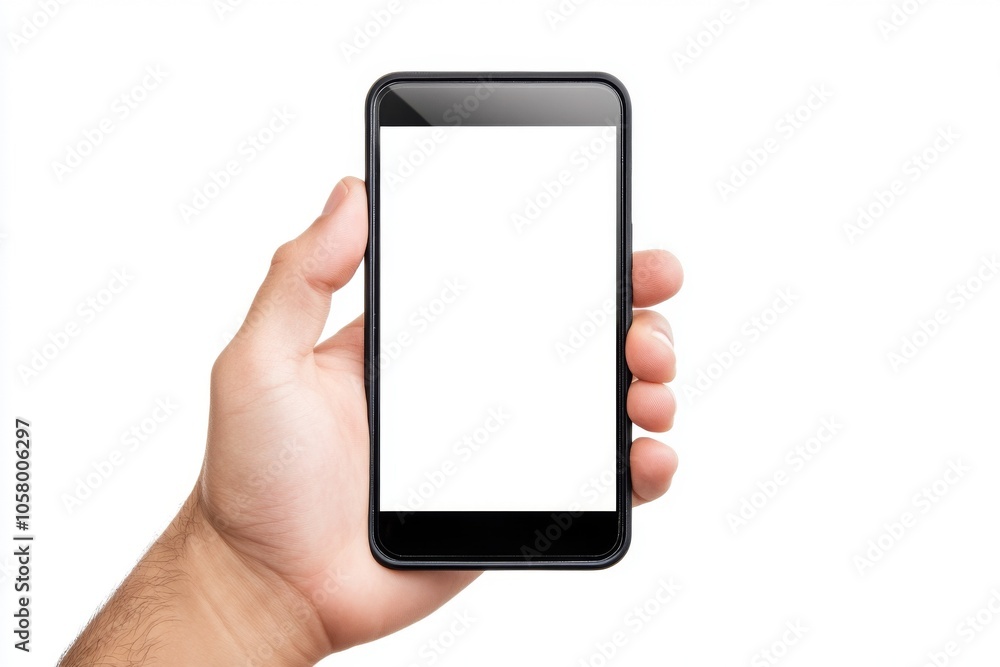 Smartphone mockup with a blank screen isolated on a white background, ideal for app presentations or digital design. Smartphone mockup with a blank screen isolated on a white background, ideal for app presentations or digital design.
