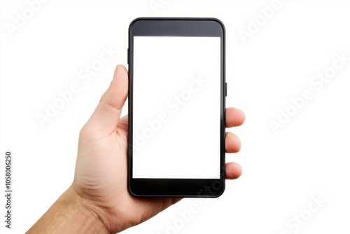 Smartphone mockup with a blank screen isolated on a white background, ideal for app presentations or digital design.