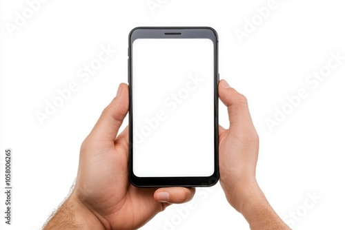 Smartphone mockup with a blank screen isolated on a white background, ideal for app presentations or digital design.