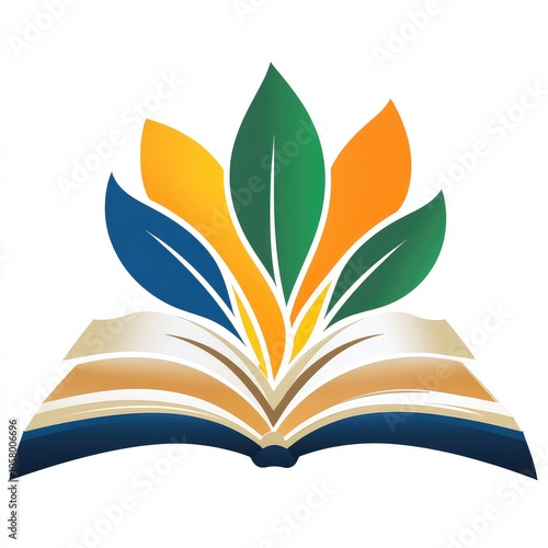 Colorful Open Book with Vibrant Leaves Symbolizing Knowledge and Growth - Ideal for Educational and Creative Concepts