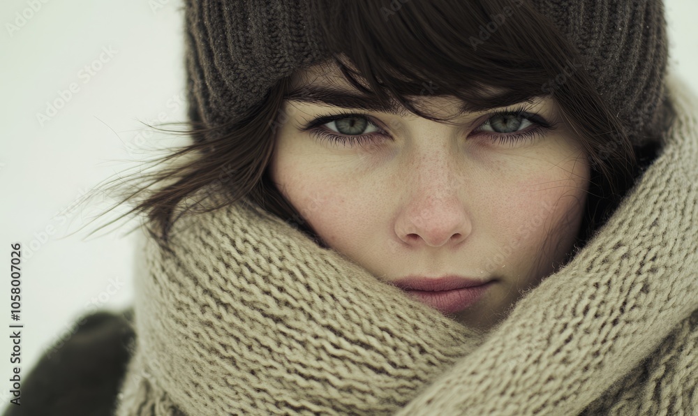 Beautiful young woman wearing scarf and a a hat on a cold winter day Beautiful young woman wearing scarf and a a hat on a cold winter day