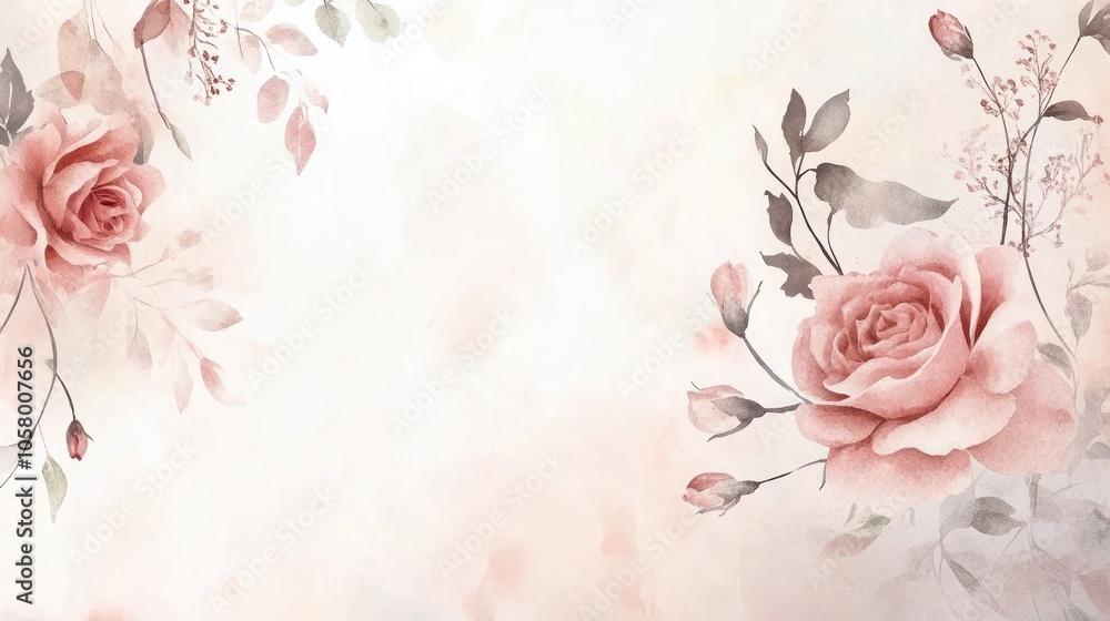 Soft floral background featuring pink roses and delicate leaves. Soft floral background featuring pink roses and delicate leaves.