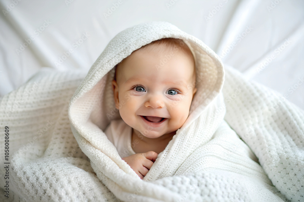 Baby, child, kid. Portrait of a little baby ,boy or girl covered by a blanket. Adorable, baby boy or girl with a charming, sweet smile ,in a bed. Realistic minimalistic ,style photo Baby, child, kid. Portrait of a little baby ,boy or girl covered by a blanket. Adorable, baby boy or girl with a charming, sweet smile ,in a bed. Realistic minimalistic ,style photo