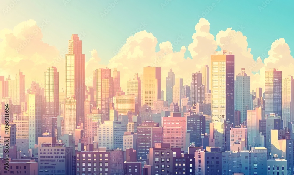 City skyline view featuring iconic skyscrapers and rooftops City skyline view featuring iconic skyscrapers and rooftops