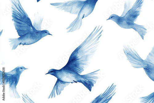 A flock of birds drawn with blue paint