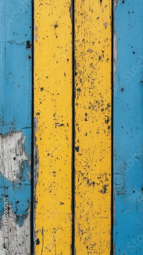 Weathered Blue and Yellow Wooden Planks