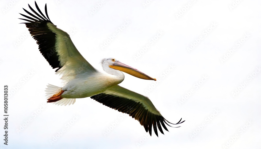 Obraz premium american white pelican - Pelecanus erythrorhynchos is a large aquatic soaring bird from the order Pelecaniformes. It breeds in interior North America, moving south and to the coasts isolated on white