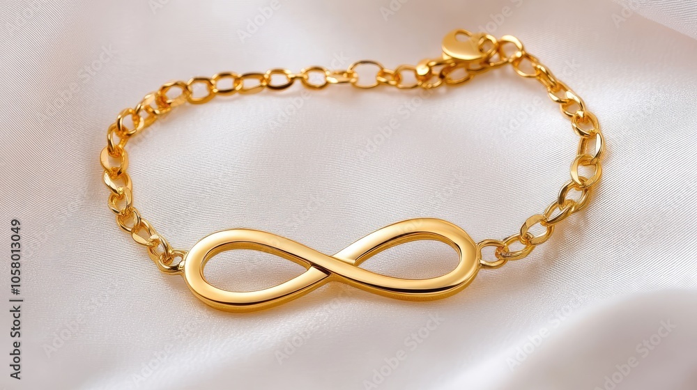 Elegant Gold Infinity Bracelet on Soft Fabric Background Elegant Gold Infinity Bracelet on Soft Fabric Background