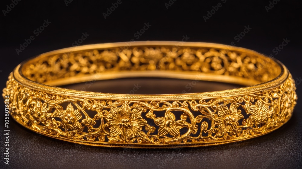 Elegant Gold Bangle with Floral Design Elegant Gold Bangle with Floral Design