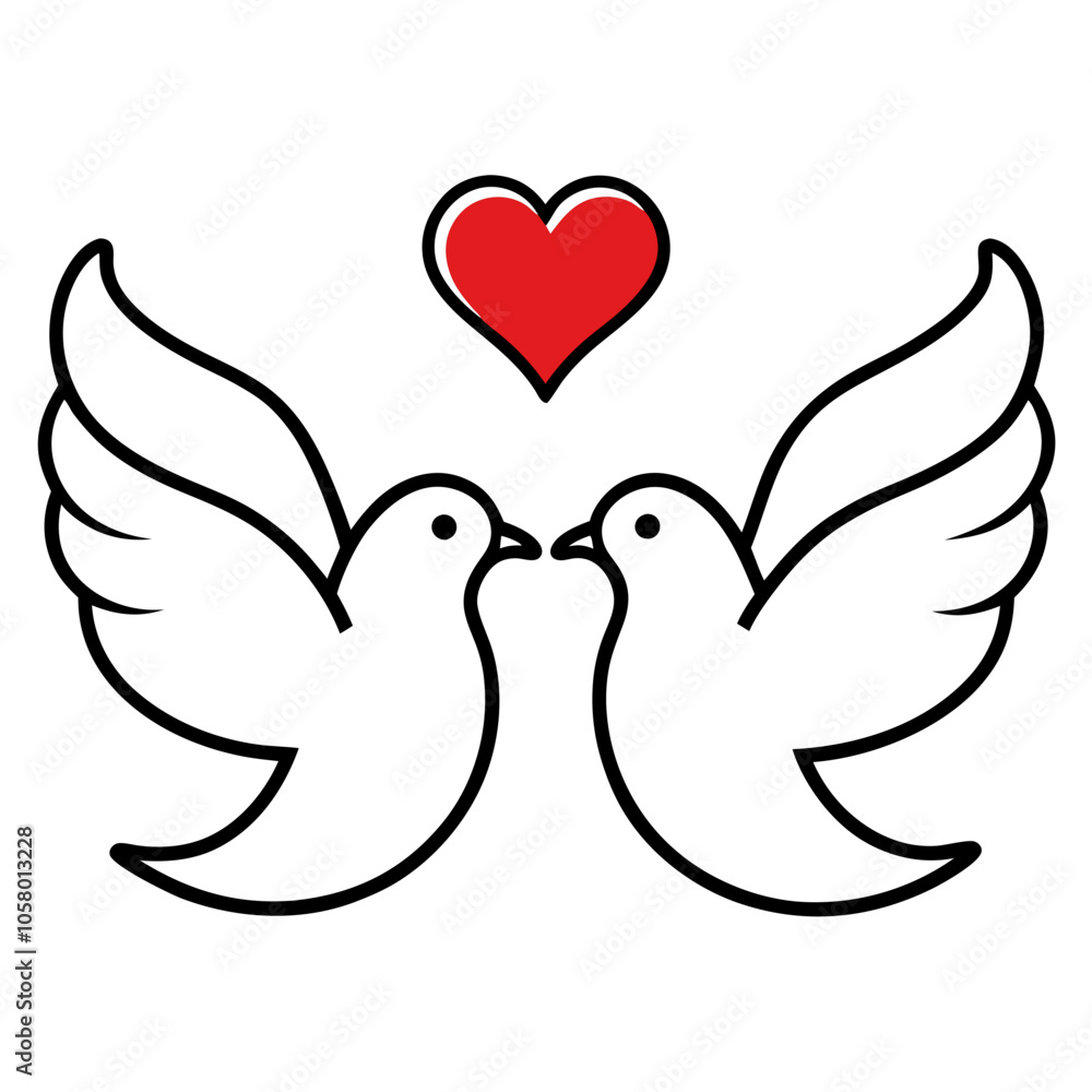 doves with heart silhouette vector illustration on white background. doves with heart silhouette vector illustration on white background.