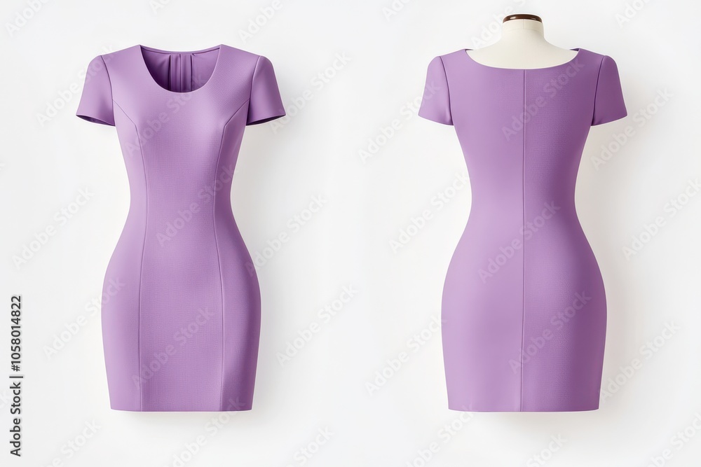 Elegant purple sheath dress front and back view on white Elegant purple sheath dress front and back view on white