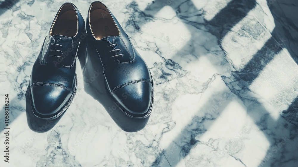 Elegant Leather Shoes on Stylish Marble Surface