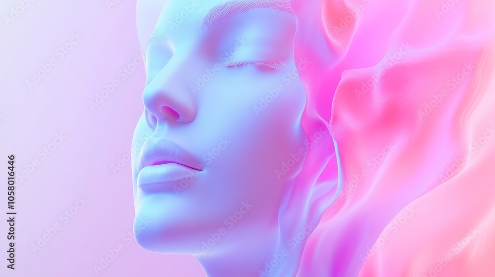 A serene and ethereal portrait of a woman with flowing pink and blue hues, capturing a moment of tranquility and beauty. A serene and ethereal portrait of a woman with flowing pink and blue hues, capturing a moment of tranquility and beauty.