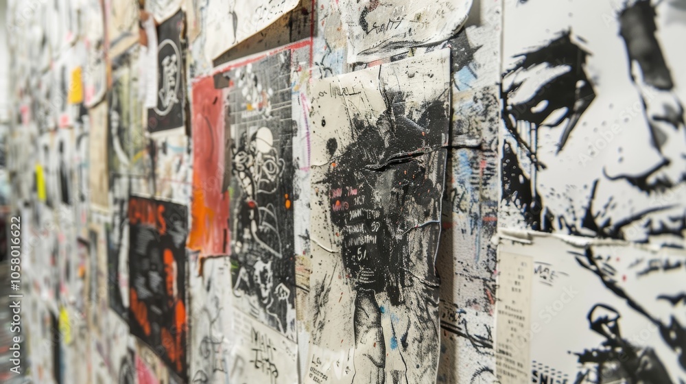 Fototapeta premium A shot of a wall covered in sketches and paintings each one showcasing the unique style and creativity of the young artists.