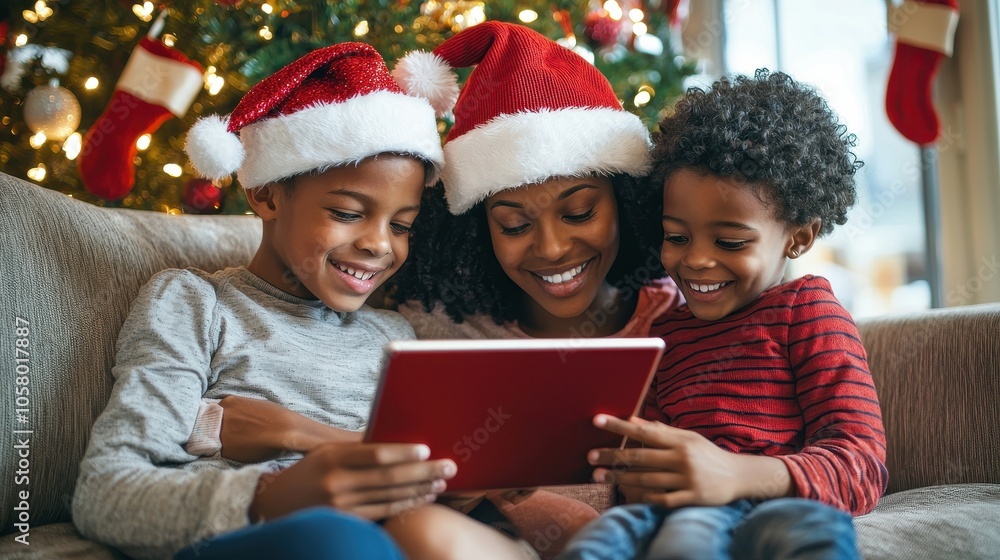 Family Enjoying Holiday Moments on Couch Family Enjoying Holiday Moments on Couch