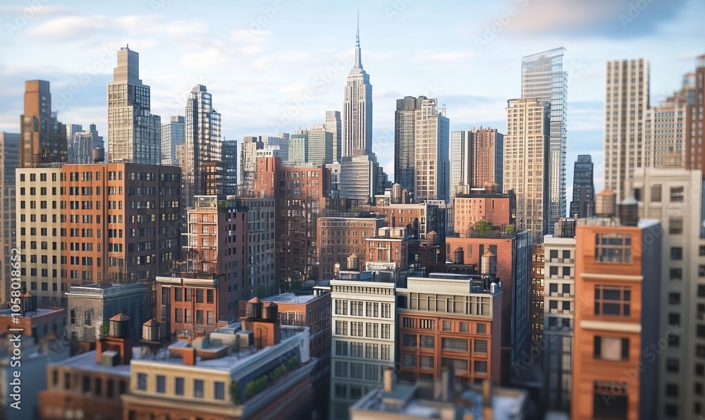 Fototapeta premium City skyline view featuring iconic skyscrapers and rooftops