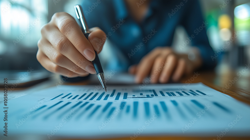 Fototapeta premium Statistician studying charts and data, proud of the analytical results displayed.