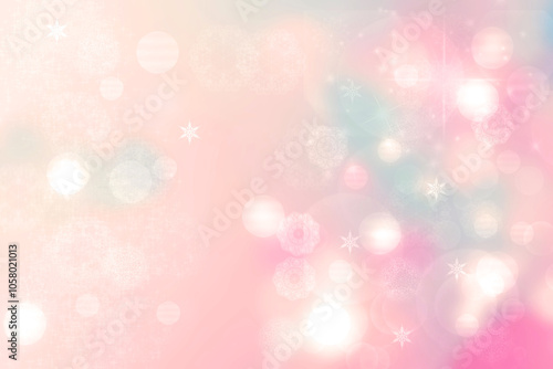 Abstract blurred festive delicate winter christmas or Happy New Year background with shiny pink and white bokeh lighted stars. Space for your design. Card concept.