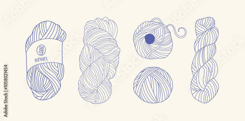 A set of balls of yarn. Thread for knitting in line style.